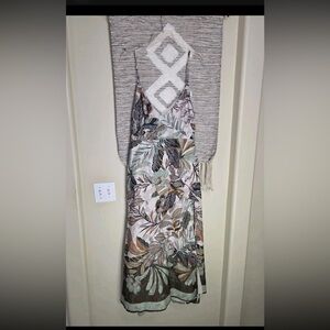 Tropical Leaf Print Backless Dress